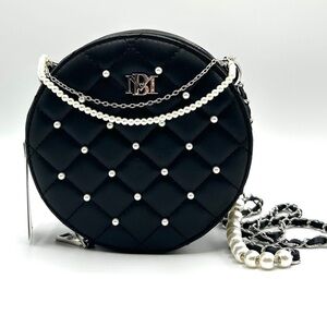 Elegant Black Quilted Bag with Pearl Accents